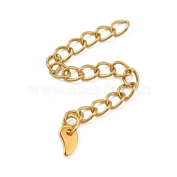 Ion Plating(IP) 304 Stainless Steel Curb Chain Extenders, End Chains with 201 Stainless Steel Teardrop Chain Tab, Golden, 55mm(STAS-P320-01G)