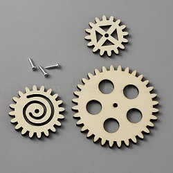 Unfinished Wood Gear Sets, with Screws, Steampunk Craft Alarm Clock Ornament, Antique White, 43~81.5x4.5mm, Hole: 4mm, 3pcs/set(AJEW-WH0258-672)