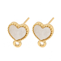 Flat Round/Heart Alloy Stud Earrings Finding, with Acrylic Finding, Heart, 10x8.5mm, Hole: 1.5mm, Pin: 12x0.7mm(FIND-C051-01B-KCG)