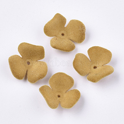 Flocky Acrylic Bead Caps, 3-Petal, Flower, Goldenrod, 22x23x8mm, Hole: 1mm(OACR-T005-01-07)