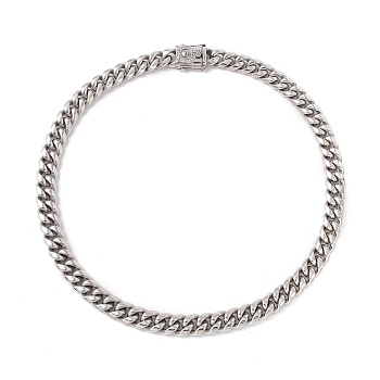 304 Stainless Steel Curb Chains Necklace with Rhinestone Skull for Men Women, Stainless Steel Color, 23.70 inch(60.2cm)