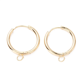 201 Stainless Steel Huggie Hoop Earring Findings, with Horizontal Loop and 316 Surgical Stainless Steel Pin, Real 24k Gold Plated, 22x18x3mm, Hole: 2.5mm, Pin: 1mm