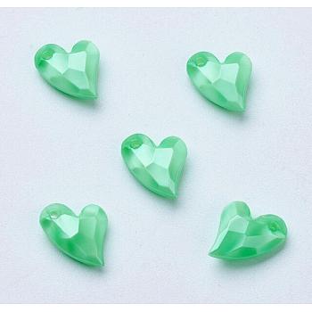 Acrylic Pendants, Imitation Pearl, Heart, Faceted, Aquamarine, 11x9x4mm, Hole: 0.5mm