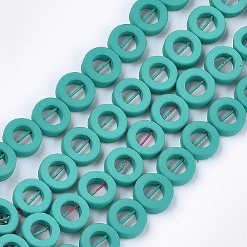 Spray Painted Non-magnetic Synthetic Hematite Beads Strands, Bead Frame, Donut, Light Sea Green, 8.5x3mm, Hole: 0.8mm, Inner Diameter: 4.5mm, about 47~48pcs/strand, 15.7 inch