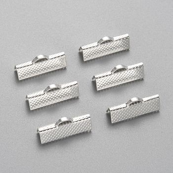 Iron Ribbon Crimp Ends, Silver Color Plated, 8x20mm, Hole: 2mm
