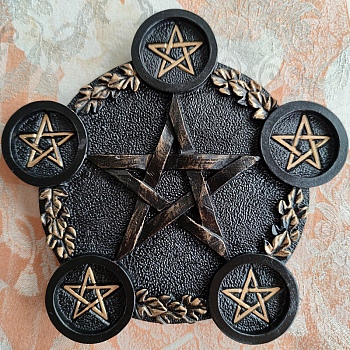 Star Resin Tealight Candle Holders, Altar Candlesticks, Divination Supplies, Perfect Home Decoration, Black, 19x19x1.5cm