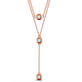 SHEGRACE 925 Sterling Silver Tiered Necklaces, with Grade AAA Cubic Zirconia and Cable Chains, Flat Round, Clear, Rose Gold, 14.57 inch~17.32 inch(37~44cm)