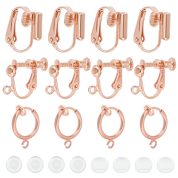 18Pcs 3 Style Brass Clip-on Earring Findings, with 20Pcs Plastic Pads, Rose Gold, 13~15.5x11~17x1.5~7.5mm, 6Pcs/style