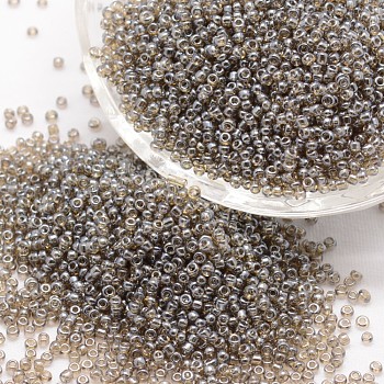 8/0 Glass Seed Beads, Grade A, Round, Transparent Colours Lustered, Gray, 2.8~3.2mm, Hole: 1.0mm, about 1500pcs/50g