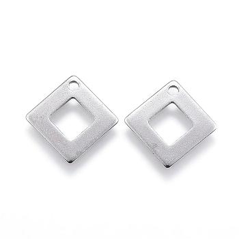 304 Stainless Steel Charms, Rhombus, Stainless Steel Color, 14x13.5x1mm, Hole: 1.4mm