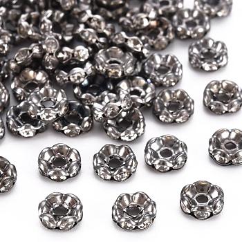 Iron Rhinestone Spacer Beads, Grade A, Rondelle, Waves Edge, Gunmetal, 6x2.5mm, Hole: 1.5mm
