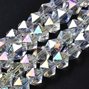 Electroplate Glass Beads Strands, AB Color Plated, Faceted, Star Cut Round Beads, Clear AB, 8x10x10mm, Hole: 1.6mm, about 72pcs/strand, 22.05 inch(56cm)