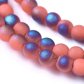 Electroplated Frosted Glass Bead Strands, Round, Tomato, 2.5mm, Hole: 0.7mm, about 150pcs/strand, 15.35 inch(39cm)