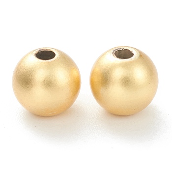 Brass Beads, Long-Lasting Plated, Round, Matte Style, Real 18K Gold Plated, 5mm, Hole: 1.5mm