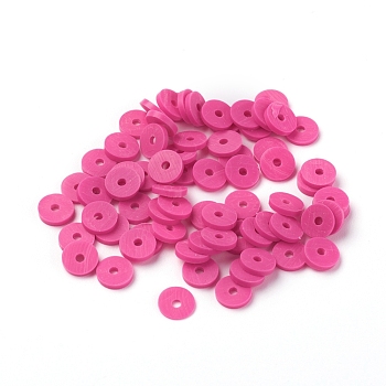 Handmade Polymer Clay Beads, Disc/Flat Round, Heishi Beads, Medium Violet Red, 6x1mm, Hole: 2mm, about 23500pcs/1000g