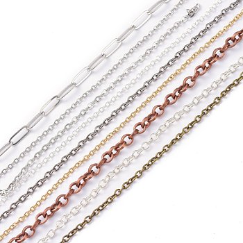 Brass & Stainless Steel Cable Chains, Unwelded & Soldered, Mixed Color, 2~9x1.5~4x0.4~1.2mm, 39.37 inch(1m)