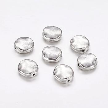 Tibetan Style Alloy Beads, Cadmium Free & Lead Free, Wavy Flat Round, Antique Silver, 12x12x4mm, Hole: 1mm