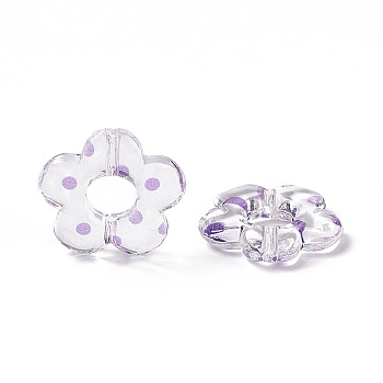 Transparent Acrylic Beads, Flower with Polka Dot Pattern, Clear, Purple, 19x19.5x3.5mm, Hole: 1.6mm