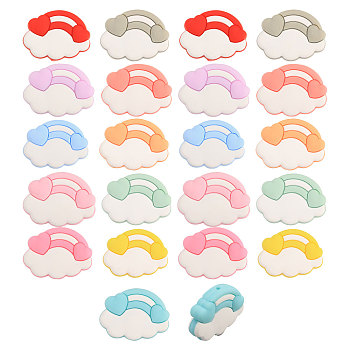 22Pcs 11 Colors Cloud & Rainbow Food Grade Eco-Friendly Silicone Beads, Chewing Beads For Teethers, DIY Nursing Necklaces Making, Mixed Color, 22x29.5x7.6mm, Hole: 2mm, 2pcs/color