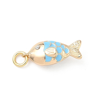 304 Stainless Steel Enamel Pendants, with Jump Ring & Rhinestone, Fish Charm, Cadmium Free & Nickel Free & Lead Free, Golden, 22x9.5x7.5mm, Hole: 4mm