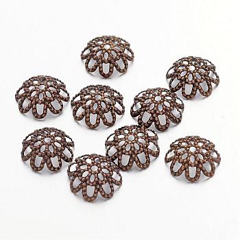 Antique Bronze Iron Flower Bead Caps, Fancy Bead Caps, Nickel Free, 9x4mm, Hole: 1mm, about 100pcs/10g