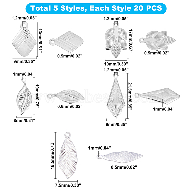 Unicraftale 100Pcs 5 Styles 304 Stainless Steel Pendants(STAS-UN0021-26P)-5
