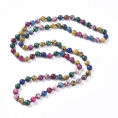 Dyed Natural Sesame Jasper/Kiwi Jasper Beaded Necklaces(NJEW-P249-B01)-2