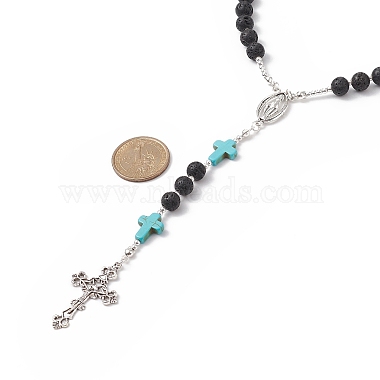 Natural Lava Rock & Synthetic Green Turquoise Rosary Bead Necklace(NJEW-TA00041-02)-4