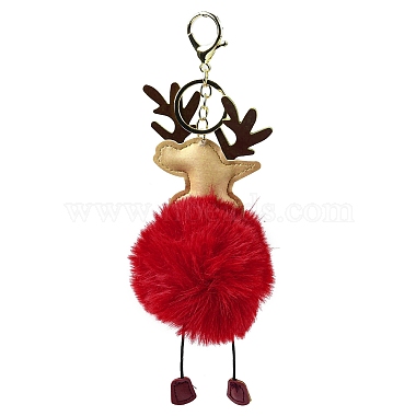 Imitation Rex Rabbit Fur & PU Leather Christmas Reindeer Pendant Keychain(KEYC-K018-03KCG-02)-2