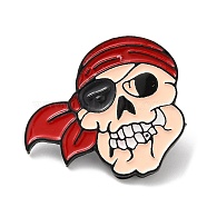 Halloween Theme Enamel Pins, Black Zinc Alloy Brooches for Backpack Clothes, Skull Pirate, 28.5x31x1.5mm(JEWB-Z013-02C-EB)