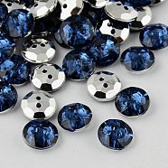 2-Hole Taiwan Acrylic Rhinestone Flat Round Buttons, Faceted & Silver Plated Pointed Back, Marine Blue, 11.5x4.5mm, Hole: 1mm(BUTT-F015-11.5mm-17)