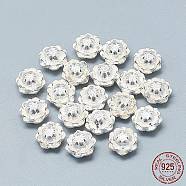 925 Sterling Silver Beads, with 925 Stamp, Lotus, Silver, 8.5x6mm, Hole: 0.8~1.2mm(STER-T002-95S)