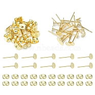 20Pcs 304 Stainless Steel Stud Earring Findings, Flat Round Pad Base Earring Settings, with 20Pcs Friction Ear Nuts, Golden, 4x0.3mm, Pin: 0.7mm(STAS-YW0001-42F)