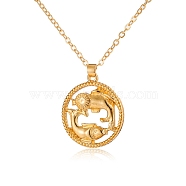 Alloy Flat Round with Constellation Pendant Necklaces, Cable Chain Necklace for Women, Pisces, Pendant: 2.2cm(PW-WG52384-12)