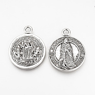 Tibetan Style Alloy Pendants, Flat Round, Cadmium Free & Lead Free, Saint Sarah Medal, Antique Silver, 40x33x4mm, Hole: 4mm, about 70pcs/1000g(TIBEP-Q078-03AS-RS)