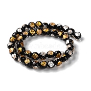 Handmade Gold & Silver Foil Lampwork Beads, Round, Black, 12mm, about 33pcs/strand, 15.59 inch(39.6cm)(GLAA-G107-07A-09)