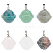 Unicraftale 6Pcs 6 Styles Natural Mixed Stone Pendants, Natural Glaucophane & Indian Agate & Labradorite & Green Aventurine & Rose Quartz & Quartz Crystal, with Stainless Steel Findings, Planet, Stainless Steel Color, 22.5x20mm, Hole: 3x5mm, 1pc/style(FIND-UN0001-38)
