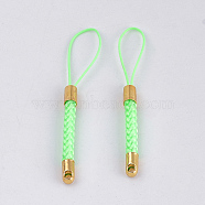 Mobile Phone Straps for Dangling Charms Pendants, DIY Cell Phone Braided Nylon Cord Loop, with Golden Brass Cord Ends, Lime, 55~57x4mm(MOBA-T001-01E)