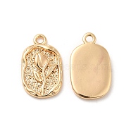 Brass Charms, Oval with Flower Charm, Real 18K Gold Plated, 14.5x9x1.5mm, Hole: 1.2mm(KK-F860-44G)