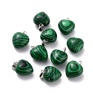 Synthetic Malachite Pendants, with Platinum Brass Loops, Heart, 18~19x15~15.5x6~8mm, Hole: 6x2.5~3mm(G-I311-A32)