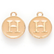 Golden Plated Alloy Enamel Charms, Cadmium Free & Lead Free, Enamelled Sequins, Flat Round with Letter, Wheat, Letter.H, 14x12x2mm, Hole: 1.5mm(ENAM-S118-06H)