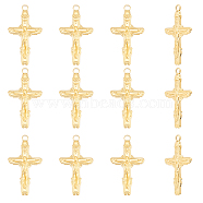 12Pcs Ion Plating(IP) 304 Stainless Steel Pendants, Crucifix Cross Charm, Real 18K Gold Plated, 37x20x2mm, Hole: 2.8mm(STAS-UN0045-07)