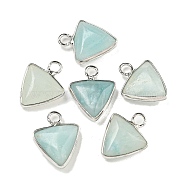 Natural Flower Amazonite Triangle Charms, with Rack Plating Brass Findings, Platinum, 15x12x4mm, Hole: 2mm(G-K338-24P)