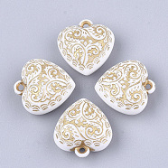 Plating Acrylic Pendants, Metal Enlaced, Heart, White, 21.5x20.5x11~12mm, Hole: 1.8mm(X-PACR-T008-08)