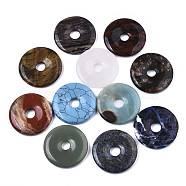 Natural & Synthetic Mixed Gemstone Pendants, Donut/Pi Disc, 39~40x5~6mm, Hole: 8~9mm(G-N0326-018A)