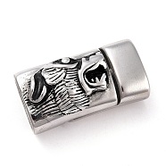 304 Stainless Steel Magnetic Clasps with Glue-in Ends, Rectangle with Dog, Antique Silver, 29.5x15.5x11mm, Hole: 12.6mm(STAS-M297-04AS)