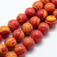 Synthetic Malachite Beads Strands, Dyed, Round, Orange Red, 8mm, Hole: 1mm, about 46pcs/strand,  14.76 inch(37.5cm)(G-I199-32-8mm-A)