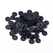Handmade Polymer Clay Beads, Disc/Flat Round, Heishi Beads, Black, 4x1mm, Hole: 1mm, about 55000pcs/1000g(CLAY-R067-4.0mm-B42)