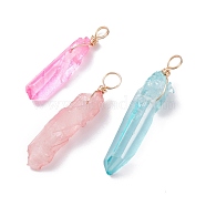 Natural Quartz Dyed Pendants, with Copper Wire Wrapped, Mixed Color, Chip, Light Gold, 27.5~35.5x6~7.5x4.5~7mm, Hole: 3~4mm(PALLOY-JF01269-01)