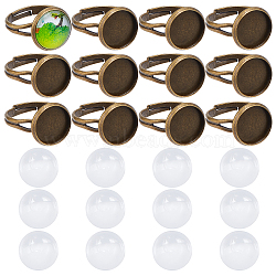DIY Half Round Adjustable Ring Making Kit, Including Brass Finger Ring Components Settings, Glass Cabochons, Antique Bronze, 80Pcs/bag(DIY-SC0019-86)